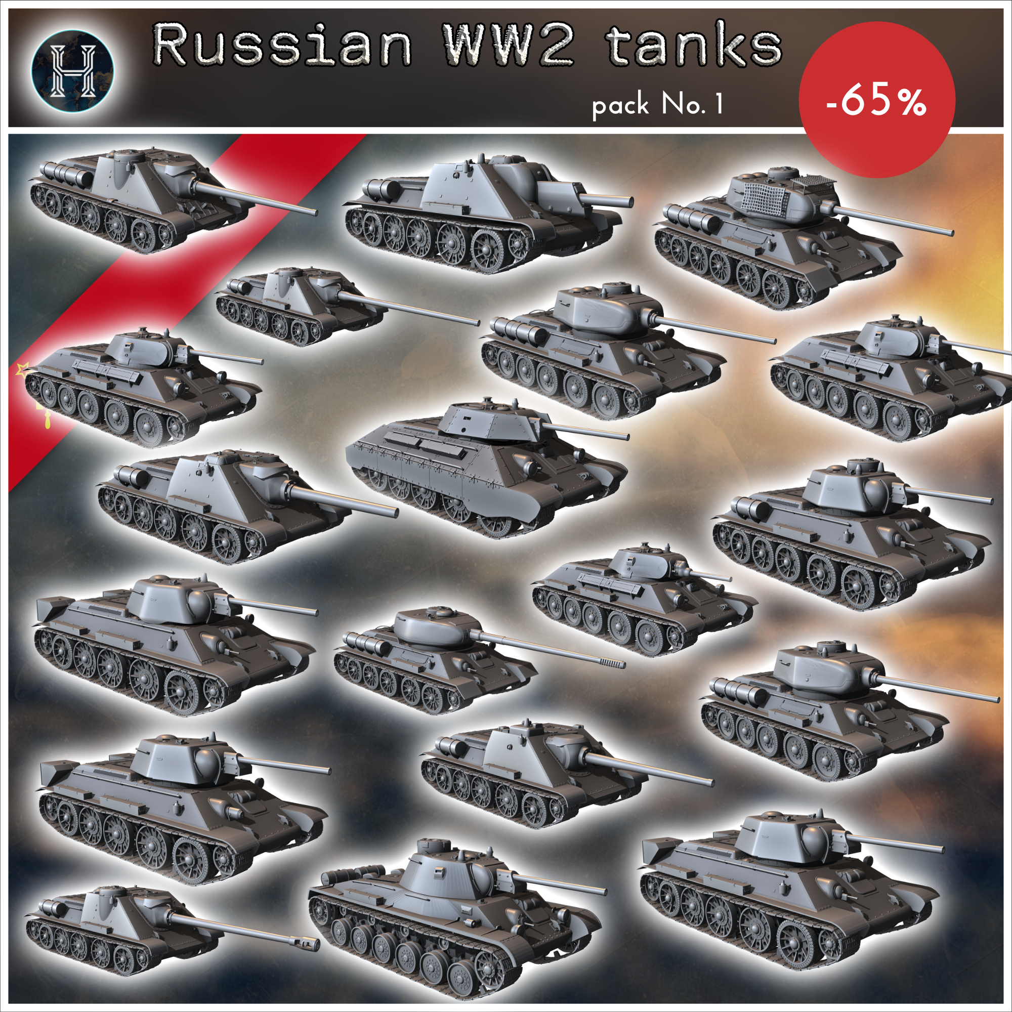 Russian tanks pack No. 1 (T-34 and variants) - Soviet army WW2 Second World East front Ostfront RPG Mini Hobby